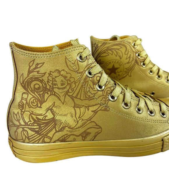 Converse Sneakers Women 7 Chuck Taylor All Star Laser Baroque Gold Hi Top Shoes‎ - Picture 2 of 12